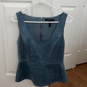 BCBGMAXAZRIA Blue suede peplum top size S